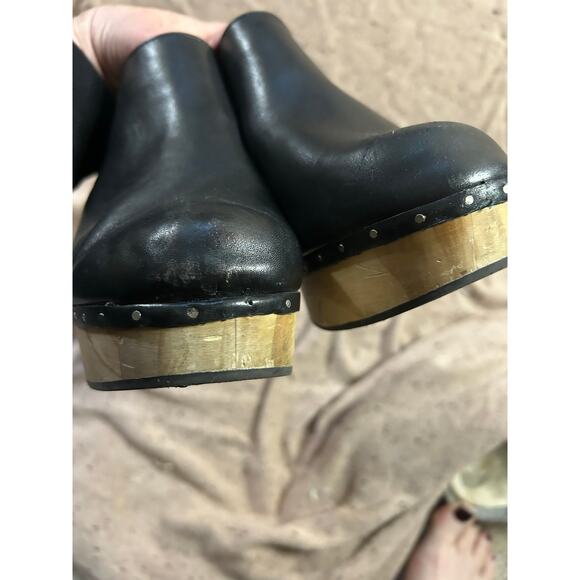 Chelsea & Violet Black Leather Wood Heel Clogs Women’s 10 Boho Retro - Picture 8 of 8